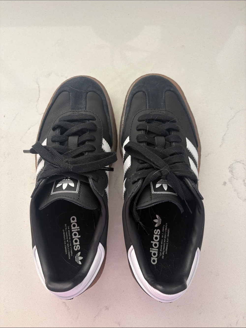 adidas Black Sneakers with White 3-Stripes and Gum Sole